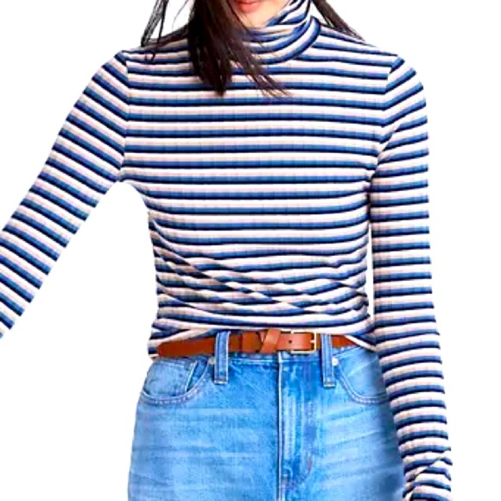 Madewell Women’s Long Sleeve Striped Neutral Turtleneck Minimalist 90’s Top XS